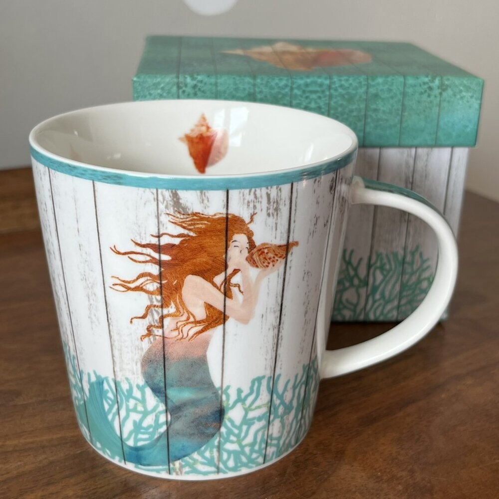 Two Can Art PPD Waterside Mermaid Mug New Bone China Shell Nautical Coffee Cup